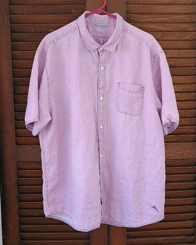 Tommy Bahama Shirt Mens Size XXL Purple Lavendar Stretch Linen Camp - Picture 1 of 7