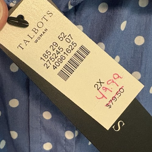 Talbots donna 2x blu a pois 100% cotone classico con bottoni più spacco nuovo con etichette - Foto 4 di 14