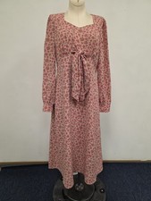 Dushu Y2K Prairie Dress Size M Midi Pink Floral Prairie Babydoll Fairy Bow Long