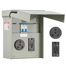 Light Gray Rv Electrical Outlet Panel Waterproof 30 Amp Gfci Easy Installation