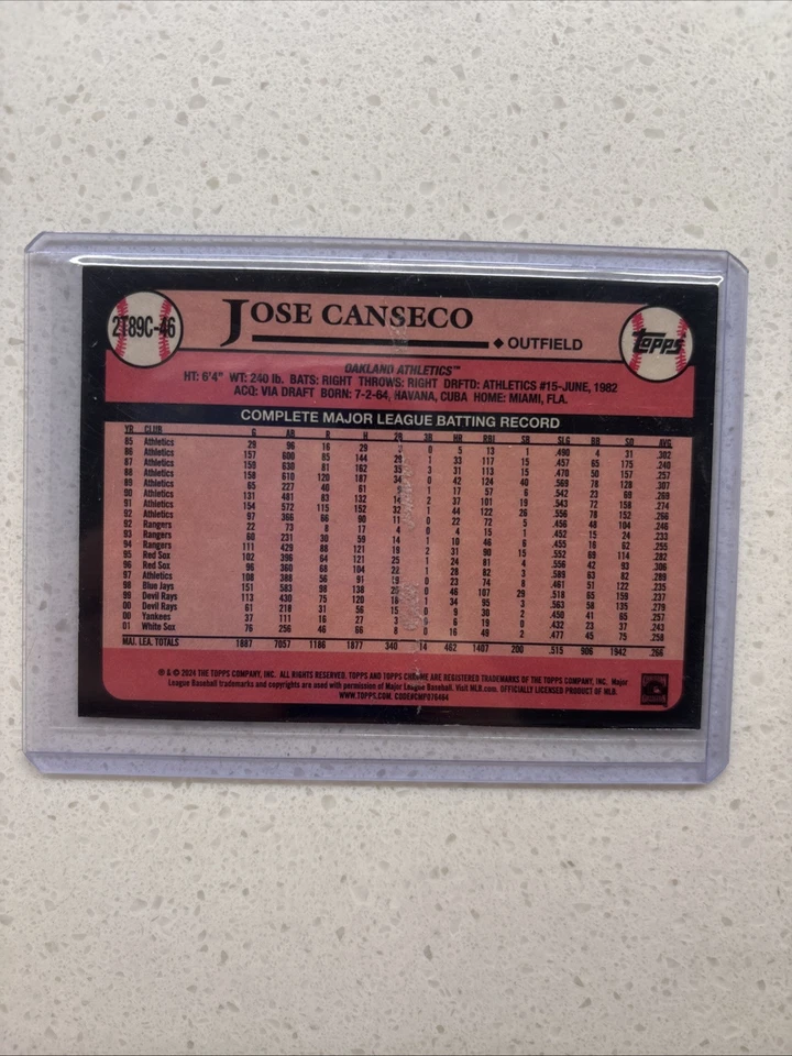 Jose Canseco /199 2024 Topps Series 2 - 1989 Topps Chrome Silver #2T89C-46 (AU) - Image 2 of 2