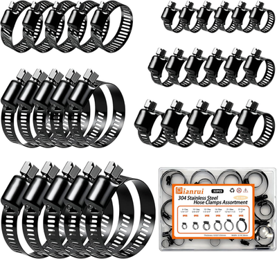 #ad #ad 32 Piece Black Hose Clamp Assortment Kit 1 4quot; 2quot; Stainless Steel 304 Worm Gear f $13.67