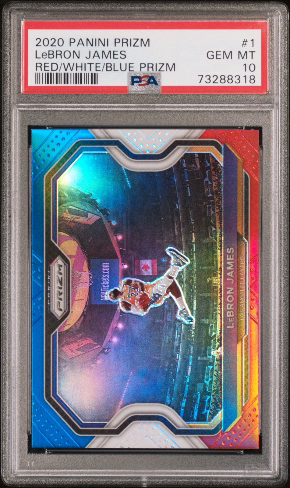 2020-21 Panini Prizm LeBron James #1 Red White Blue Prizm Kobe Tribute PSA 10