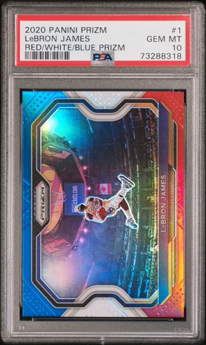 2020-21 Panini Prizm LeBron James #1 Red White Blue Prizm Kobe Tribute PSA 10