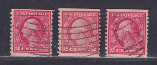 United States Scott 453-455 Used 1914 2¢ Washington Coils P10 Vert SCV $71 - Picture 1 of 2