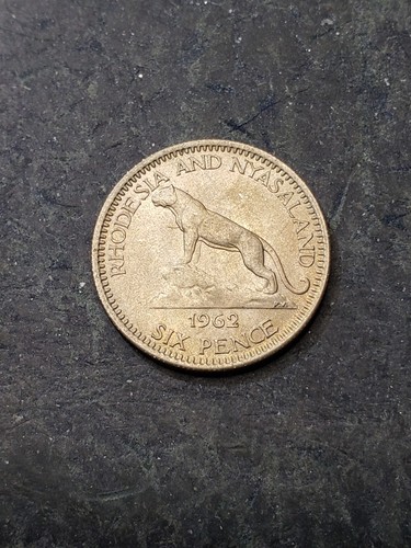 1962 RHODESIA & NYASALAND ELIZABETH II 6 PENCE COIN **LEOPARD ON ROCK** #2