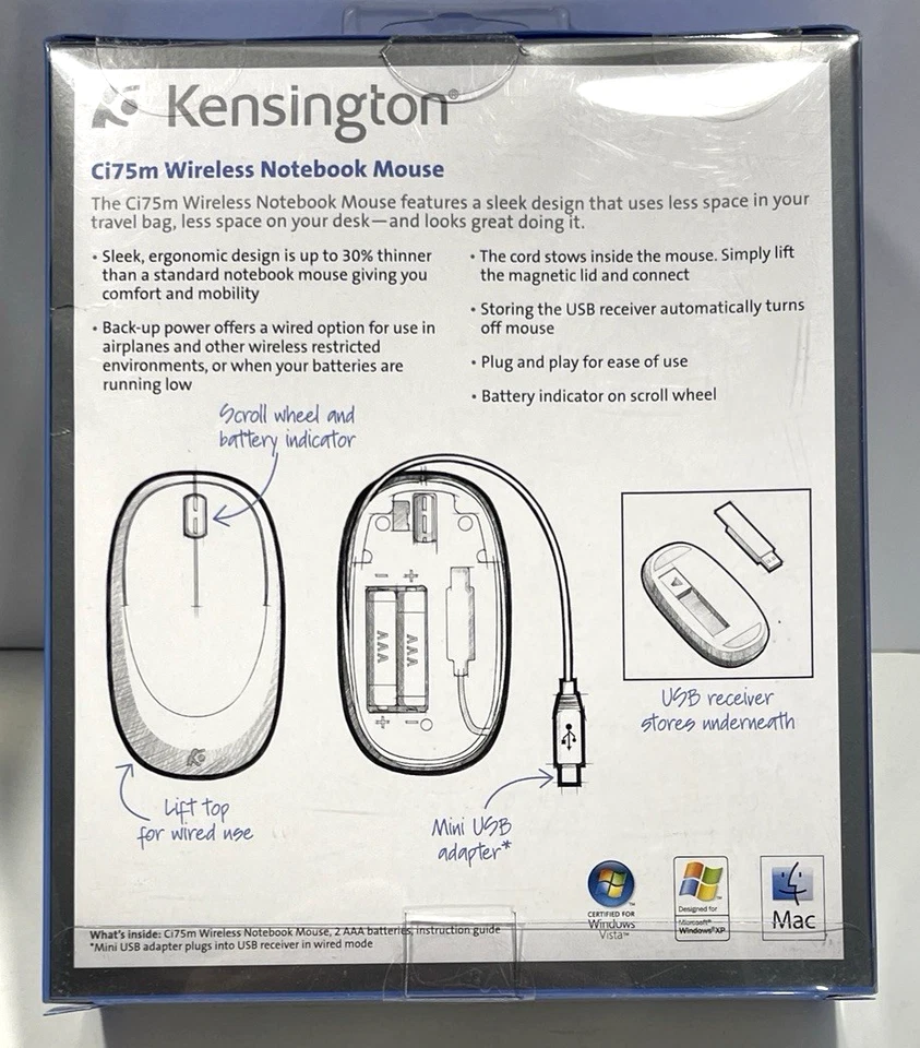 Kensington Wireless Notebook Mouse - Ci75m -White & Silver - New In Box - Image 3 of 4