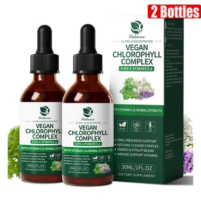2 Pack Liquid Chlorophyll Drops For Immune Support - Peppermint Flavor 200mg