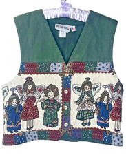On The Verge Tapestry Denim Vest Christmas Angels Vintage Made in the USA Medium