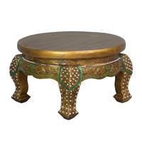 Opiumtisch Rund Beistelltisch Nachttisch Holztisch Thailand Gold 50Cm Ø