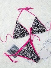 Leopard Print String Bikini - Triangle Bikini Set