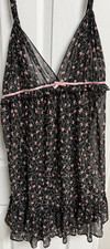 Oscar de la Renta Pink Label Floral Chemise Full Slip Ruffle M Black/Pink