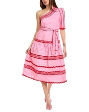 NUEVO Vestido Flora Bea NYC Terrin Midi Un Hombro Rosa Rojo Mediano