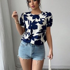 Women's Holiday Shirt Floral Pullover Short Sleeve