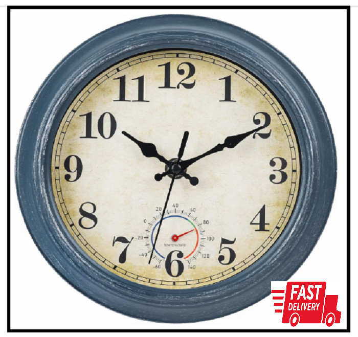 Outdoor Clocks Waterproof with Thermometer Combo Rustic Coastal Beach Wall Clock