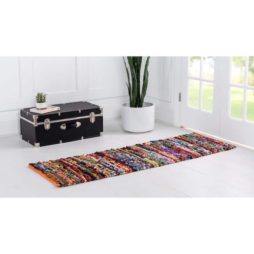 Unique Loom Braided Chindi Multi-Striped Multi 2 ft. x 6 ft. Runner Rug - Picture 8 of 10