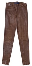 POLO Ralph Lauren Chestnut Brown Lamb Leather Leggings Stretch Zip Ankle - SMALL