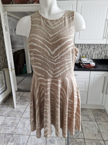 Damen "RIVER ISLAND" Gold ärmellos Skater kurzes Kleid (Größe 16)