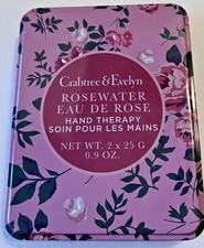Crabtree  Evelyn Rosewater Hand Therapy Set in Tin - Two 0.9 Oz Tubes- New