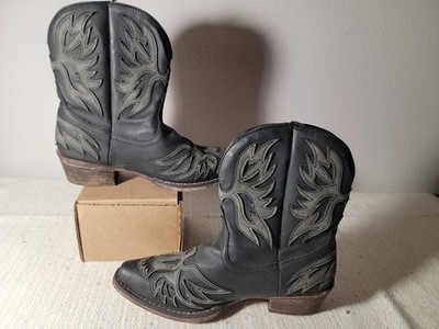 Roper Amelia Women's 7 Black Eagle Overlay Western Cowboy Boots Snip Toe Boho