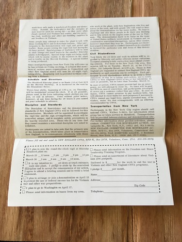 VIETNAM ACTION March 1966 Committee for NonviolentAction flyer anti-war protests - Picture 2 of 2