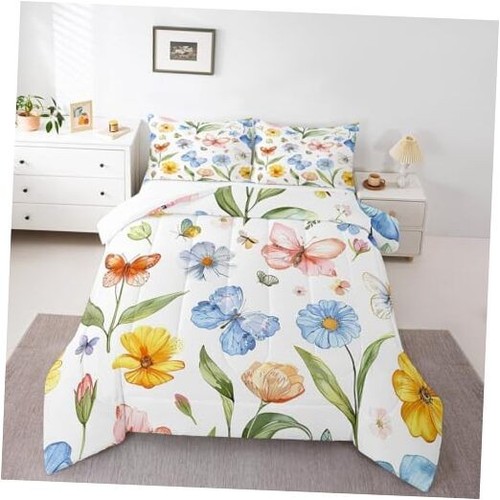 Botanical Comforter Set Size, Watercolor Flower Butterfly Quilt Twin Multi 22