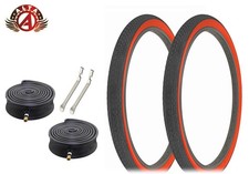 ALTA BICYCLE CRUISER S-2 TIRES 26 x 2.125 BLACK/RED CLASSIC MINI BRICK 6pc SET.