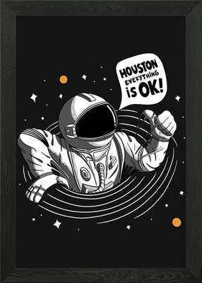 Houston Everything is OK Astronaut gerahmtes Wandbild Poster Leinwanddruck Bild