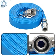 1.25" x 50ft PVC Lay Flat Water Discharge Hose Assembly With Cam and Groove Blue