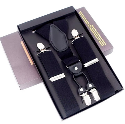 Klassische Herren Hosenträger 6 elastische Clips in Y-Form verstellbar schwarz