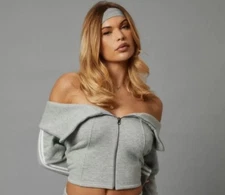 NWT - Ego ASH GREY FOLD OVER DETAIL SWEATSHIRT- Size US 2 Or UK 6