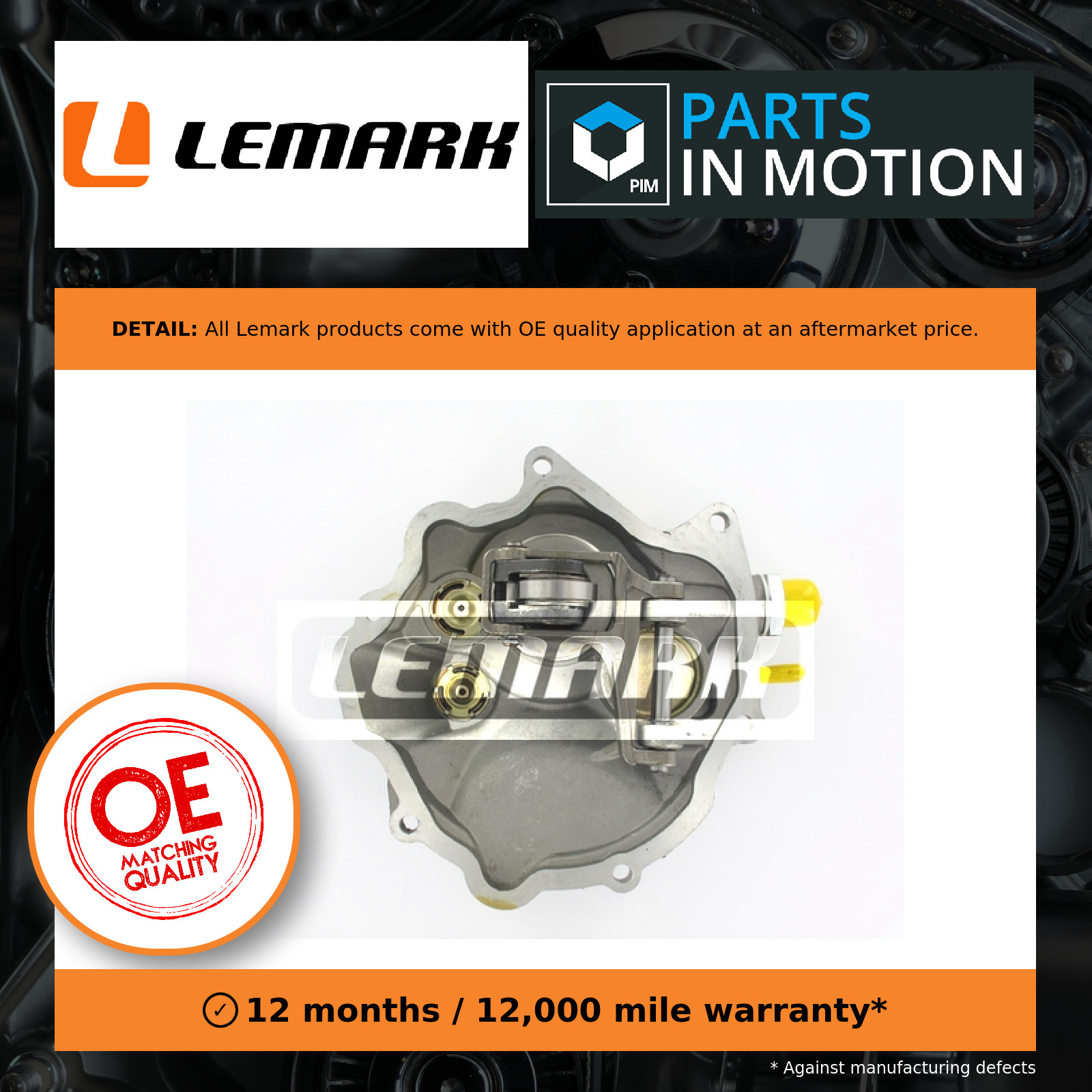 Vacuum Pump fits MERCEDES C220 S202, W202 2.2D 93 to 97 OM604.910 Lemark Quality