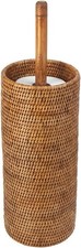 3 Roll Rattan Toilet Paper Holder, Freestanding Storage, Honey Brown