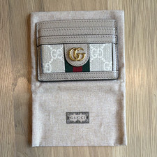 Gucci Ophidia GG Supreme Card Case Wallet Beige Ebony New w/ Box