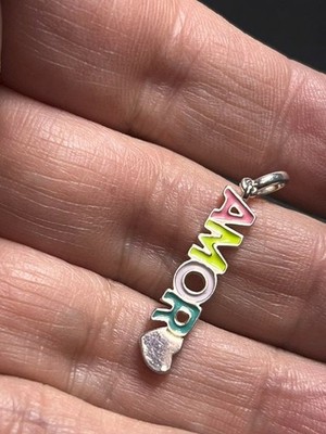 B5725 Tous AMOR Word Charm Pendant Sterling Silver Multi-Color Enamel