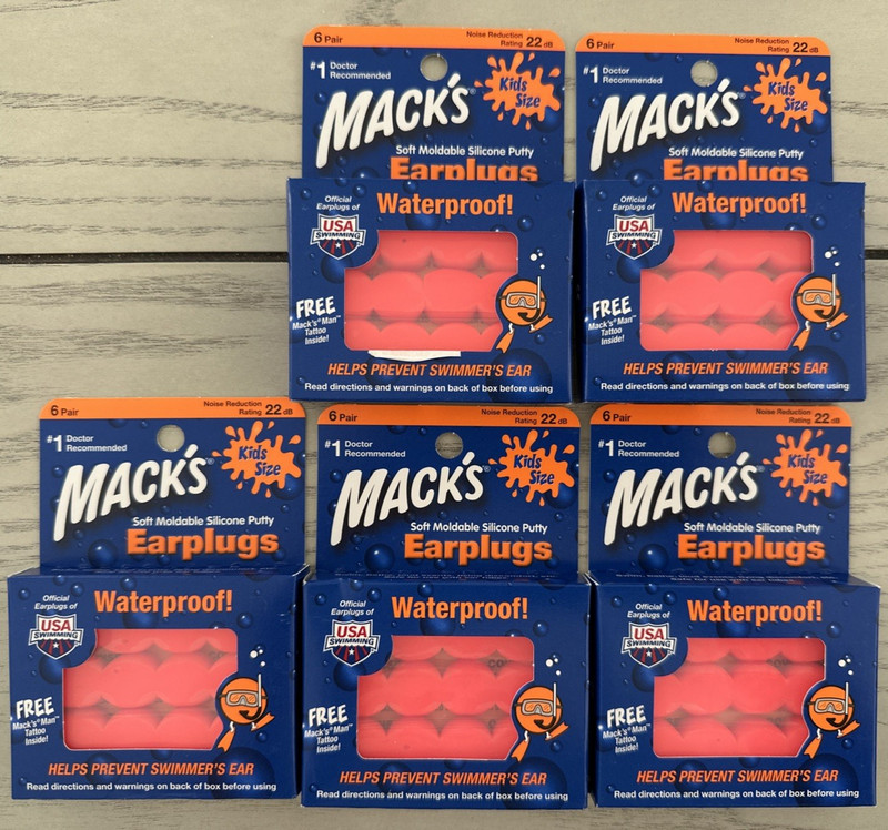 NEW Mack's KIDS Size Swim Ear Plugs Waterproof Moldable Silicone 5 Packs NIP