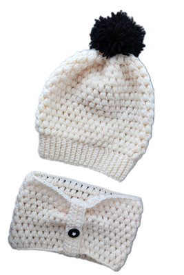 Gehäkelte Puffstich Mütze und Schal Set für Erwachsene 