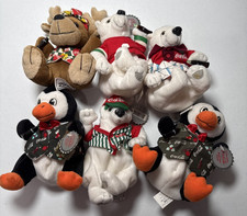 Vintage Lot Of 6 Coca Cola Soda Bean Bag Plush Toy Polar Bear Penguin Moose