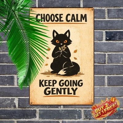 Choose Calm Fox Motivational Vintage Flat Illustration Metal Wall Sign 8x12```