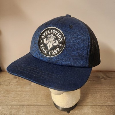 Affliction Live Fast Blue Black Sewn Logo Trucker Adjustable Hat Cap One Size