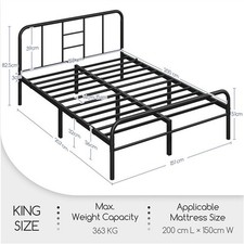 5ft King Metal Bed Frame Strong w/ Headboard & Under Bed Storage, Black Romantic