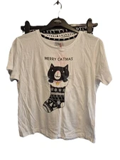 Brave Soul London Womens Large White Fairisle Print’Merry Catmas’ Short Pyjamas 