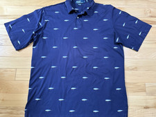 Vintage Polo Ralph Lauren Polo Shirt Mens Sz L Blue Fishing Lure Print Cotton