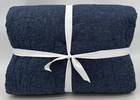 Pottery Barn Belgian Flax Linen Floral Stitch FULL / QUEEN Quilt ~ Denim Blue