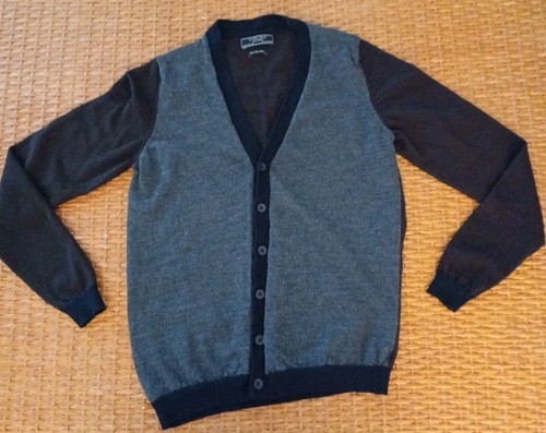 Zara Man Strickjacke Pullover Gr. 42 Langarm grau marine braun 100% feine Wolle - Bild 1 von 10