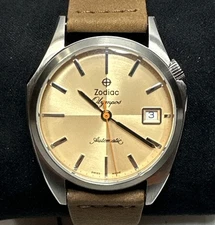 Zodiac Olympos Automatic Nude Dial Brown Leather Watch Brand New - Ref# ZO9702