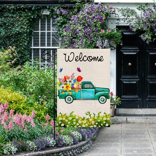 Spring Garden Flag Double Sided Welcome Banner Yard Flag Spring Summer Burlap... - Picture 5 of 7