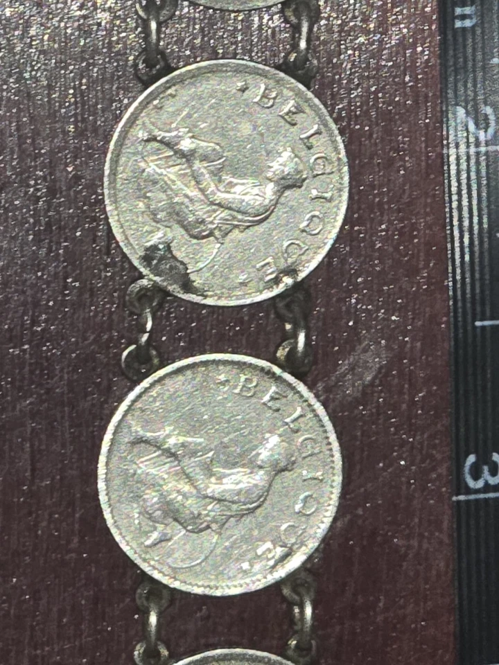 Vintage Coin Bracelet Antique Belgium 50 Centimes 1920s 1930s — 第 3/4 张图片