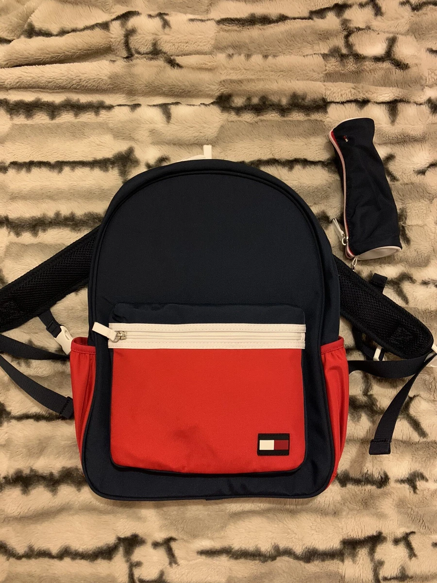 TOMMY HILFIGER Kids Navy Blue Red Backpack Rucksack College