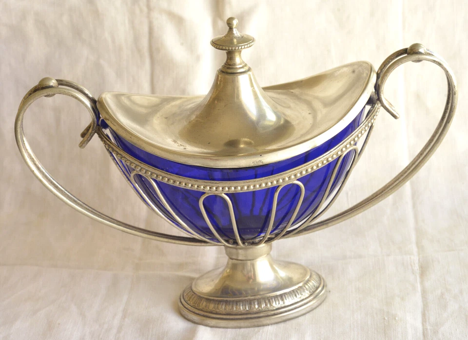 WMF Coupe métal argenté et cristal bleu - Allemagne fin 19ème/début 20ème - Photo 2/4